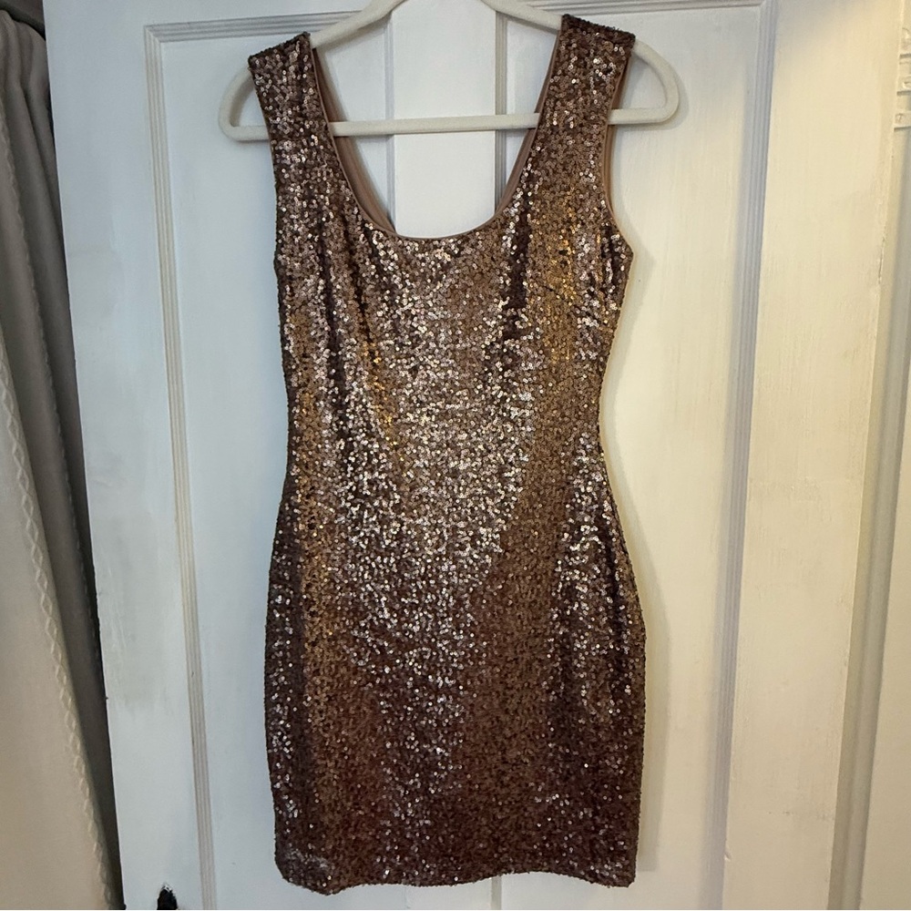 Guess Shimmering Sequin Mini Dress in Gold